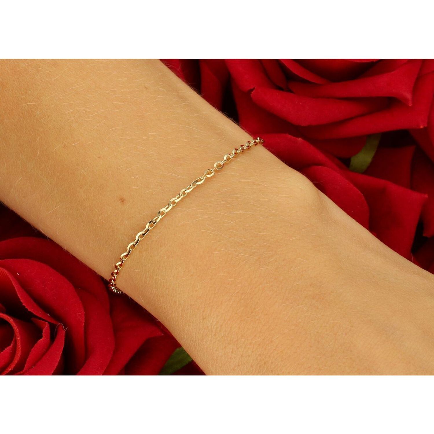 Elegancka złota bransoletka damska próby 585 w splocie ankier, szerokość 1,8 mm. Długość 18 cm, waga 1,62 g. Idealna do codziennych i eleganckich stylizacji.1.jpg